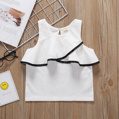 Girls Ruffled Sleeveless Top White Vest - Twinklee