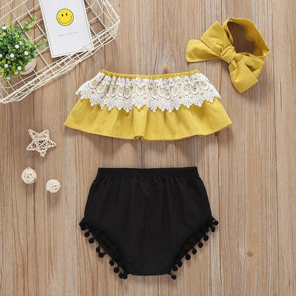 Clothing for Infants /Three-Piece Set / Lace Tube Top + Briefs + Head Ring - Twinklee