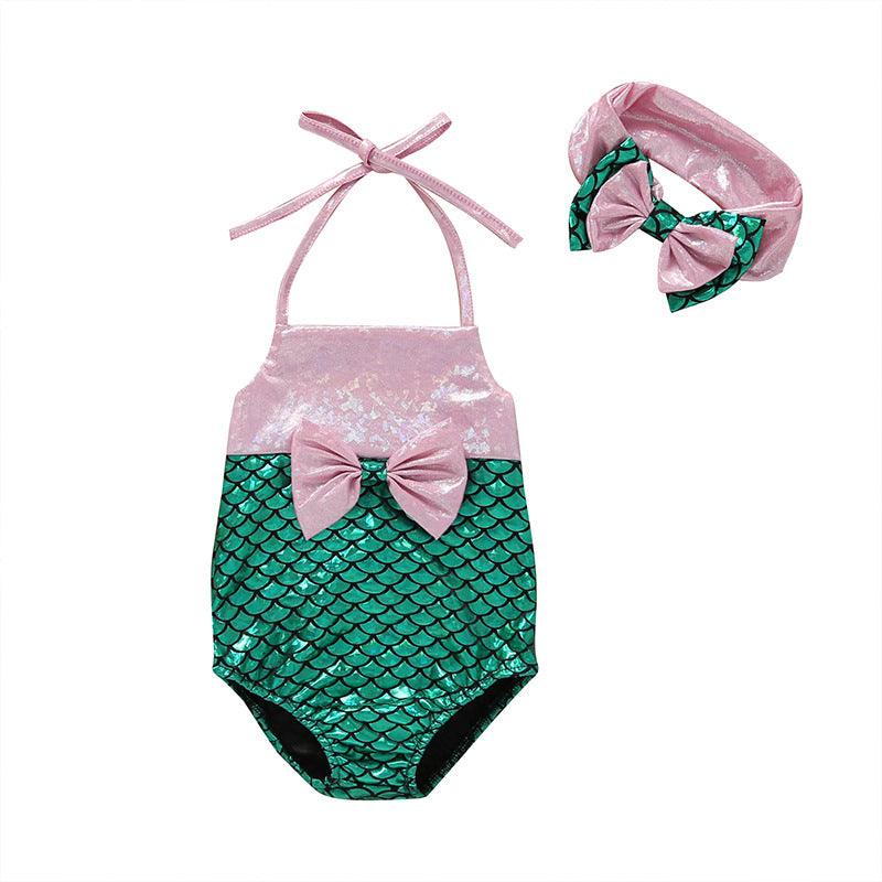 Baby/Toddler Girl Mermaid Bow Strap  One-Piece Swimsuit - Twinklee