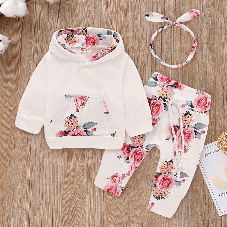 3-piece Floral Print Hoodie and Pants Set - Twinklee