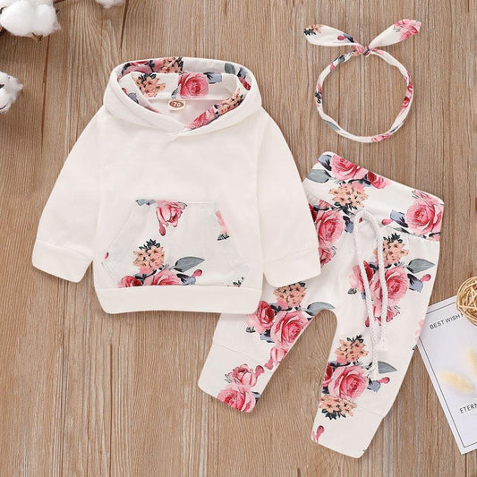 3-piece Floral Print Hoodie and Pants Set - Twinklee