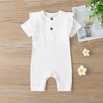 Summer Flounces Pure Color Short-Sleeved Onesie for Girls - Twinklee