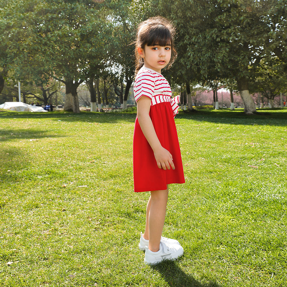 Striped Splicing Dress and T-shirits Family Matching Outfit