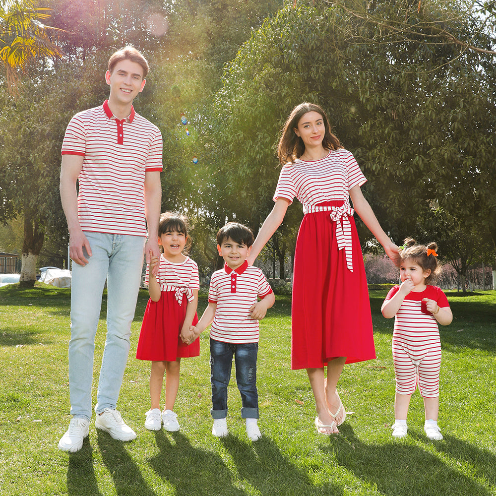 Striped Splicing Dress and T-shirits Family Matching Outfit