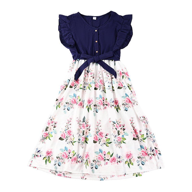 Splicing Floral Print Dresses for Mom and Daughter