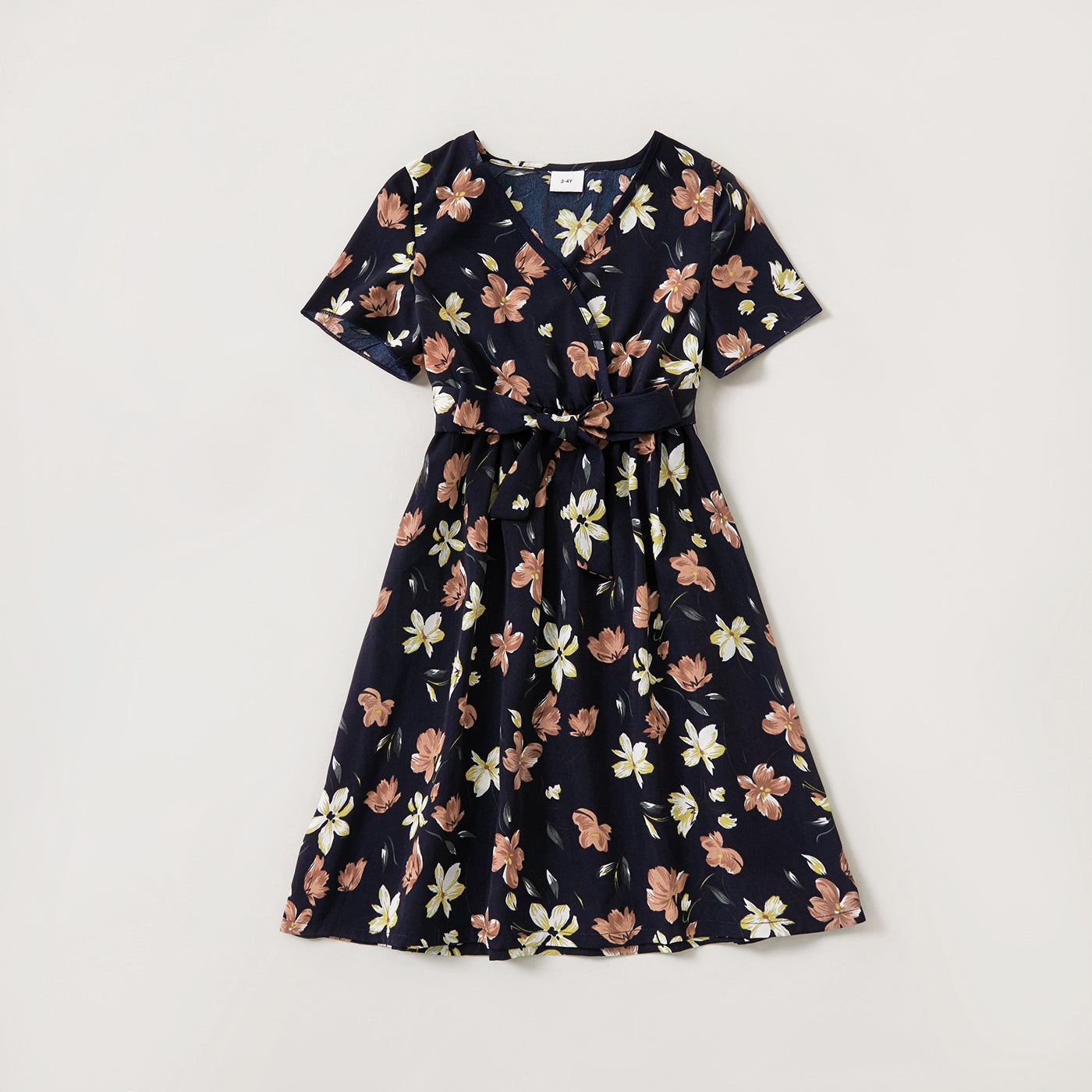 Dark Blue Floral Print Dresses and T-shirts Family Matching Outfits