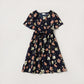 Dark Blue Floral Print Dresses and T-shirts Family Matching Outfits