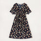 Dark Blue Floral Print Dresses and T-shirts Family Matching Outfits