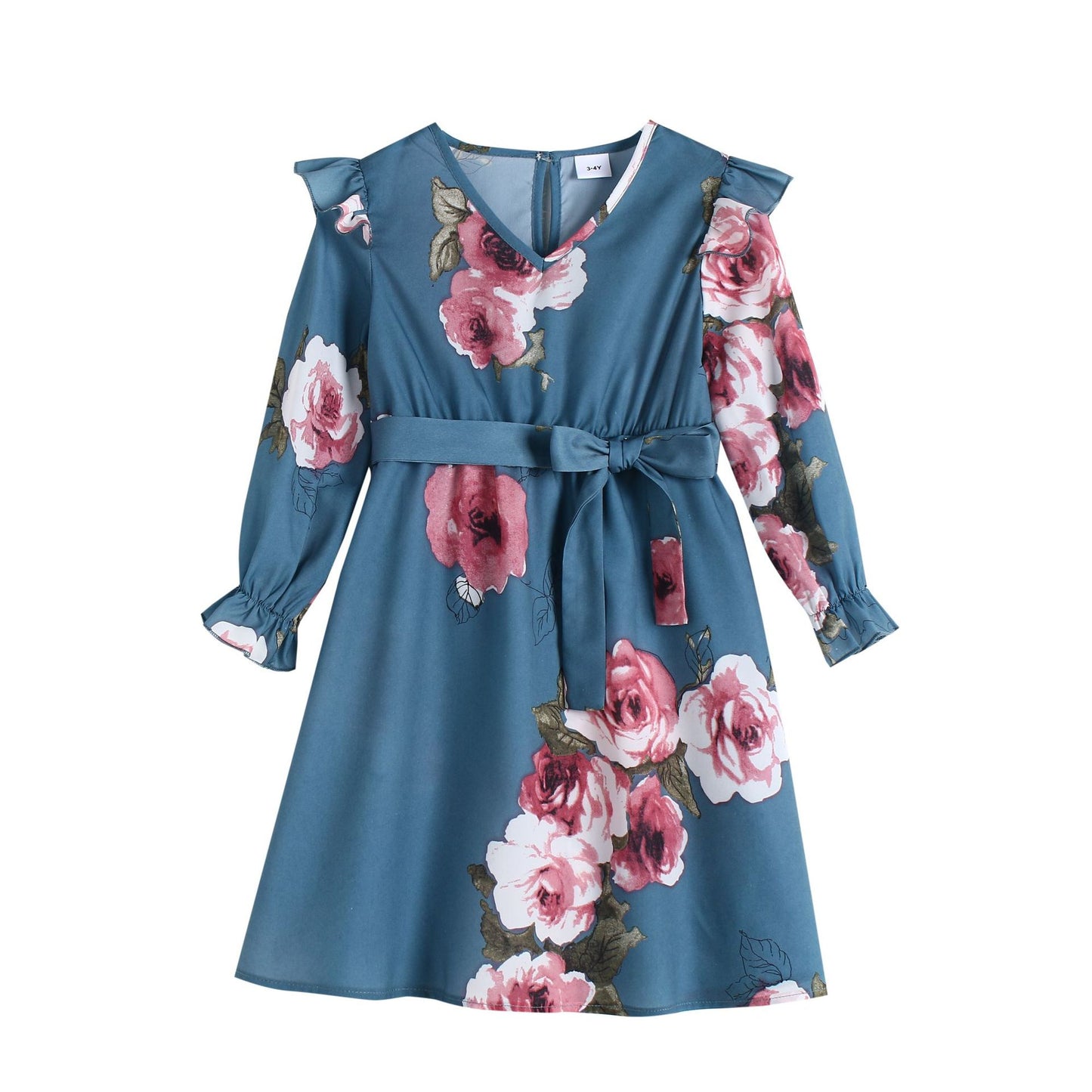 Blue Floral Print Dress for Mom and Daughter