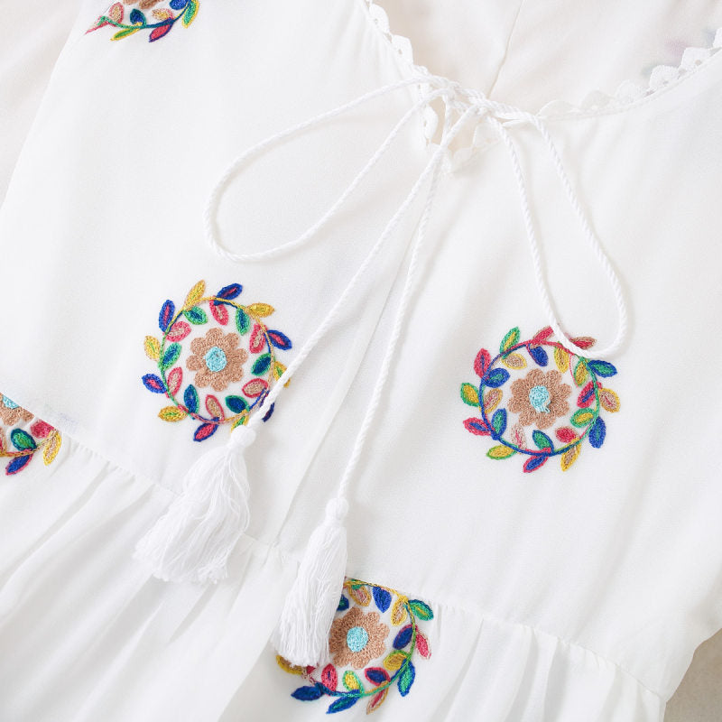 Summer Embroidered Chiffon Dress for Mom and Daughter