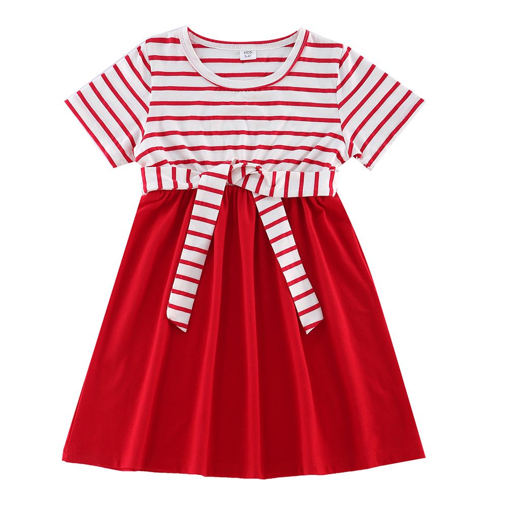 Striped Splicing Dress and T-shirits Family Matching Outfit