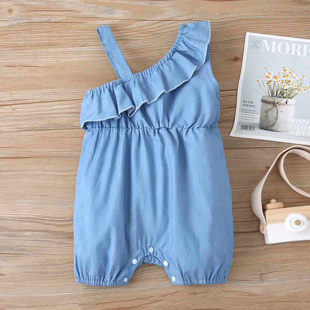 Baby Girls' Onesie / Blue One Shoulder Romper / Unilateral Sling - Twinklee