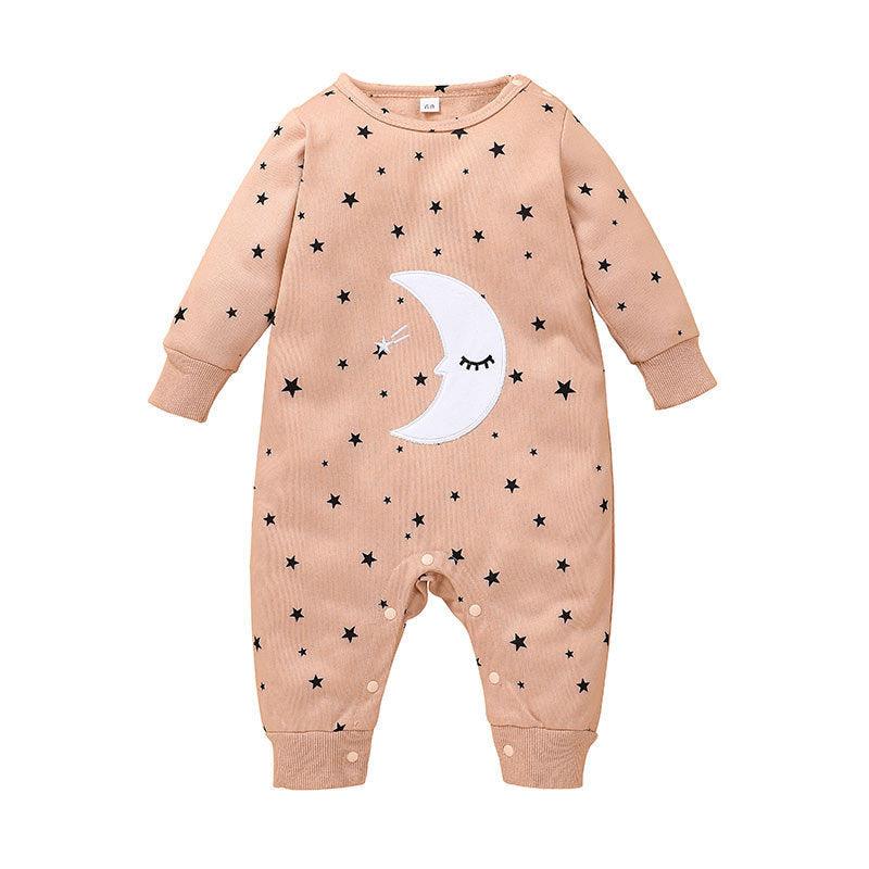 Baby Girl Long-Sleeved Pink Jumpsuit Casual Moon Star Pattern Romper One Piece - Twinklee