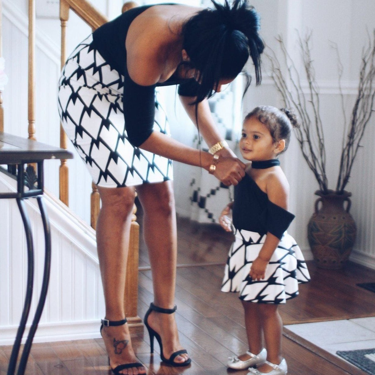 Off-the-shoulder Print Dress for Mom and Daughter