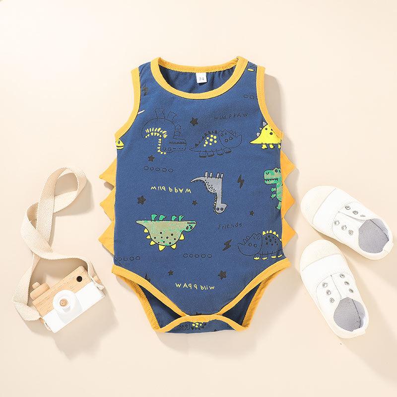 Baby Triangle Romper Dinosaur Pattern Yellow Vest Jumpsuit - Twinklee