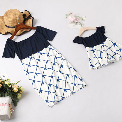 Off-the-shoulder Print Dress for Mom and Daughter