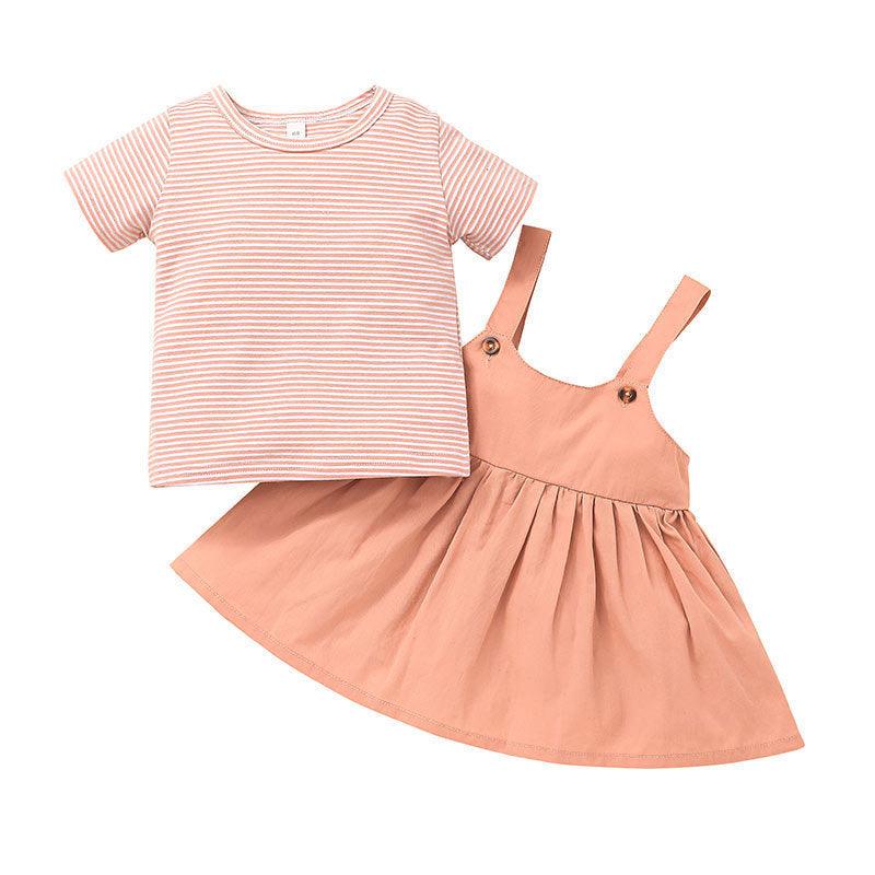 Girls Casual Striped Top Strap Skirt Two-Piece Suit - Twinklee