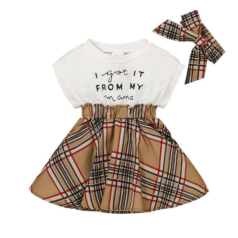 Infant / Toddler / Baby Girl Plaid Stitching Dress - Twinklee