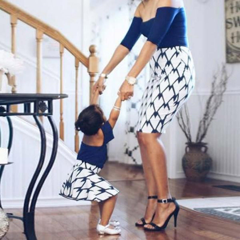 Off-the-shoulder Print Dress for Mom and Daughter