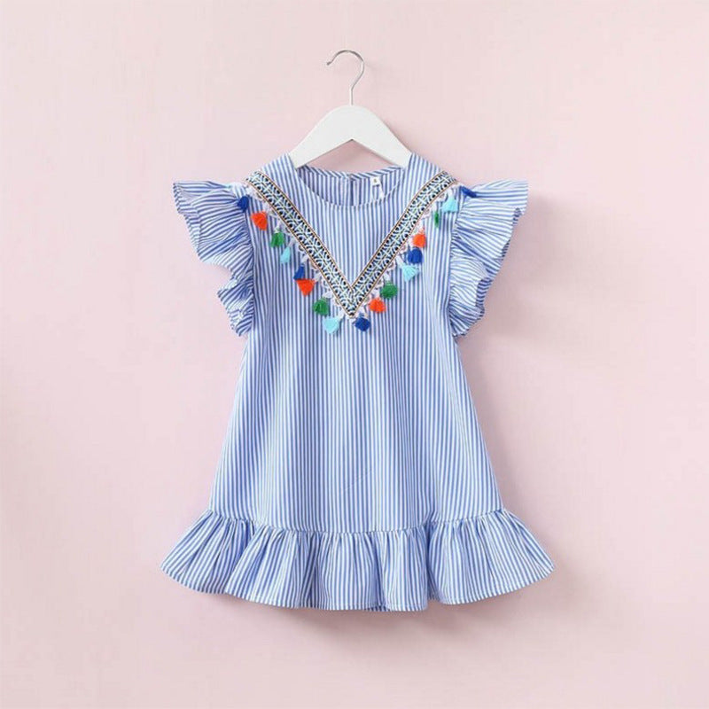 Striped Short-sleeved Dresses for Mom and Daughter