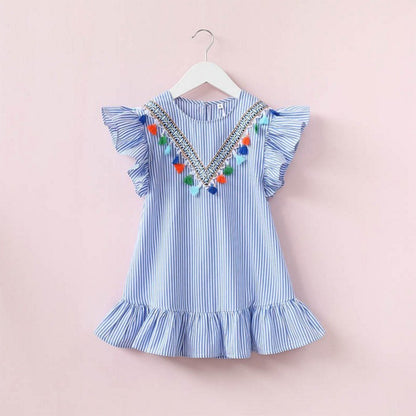 Striped Short-sleeved Dresses for Mom and Daughter