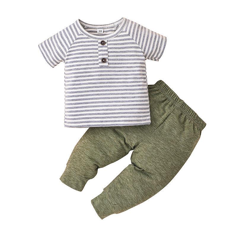 Striped T-shirt and Trouser Suit Two-piece Set - Twinklee