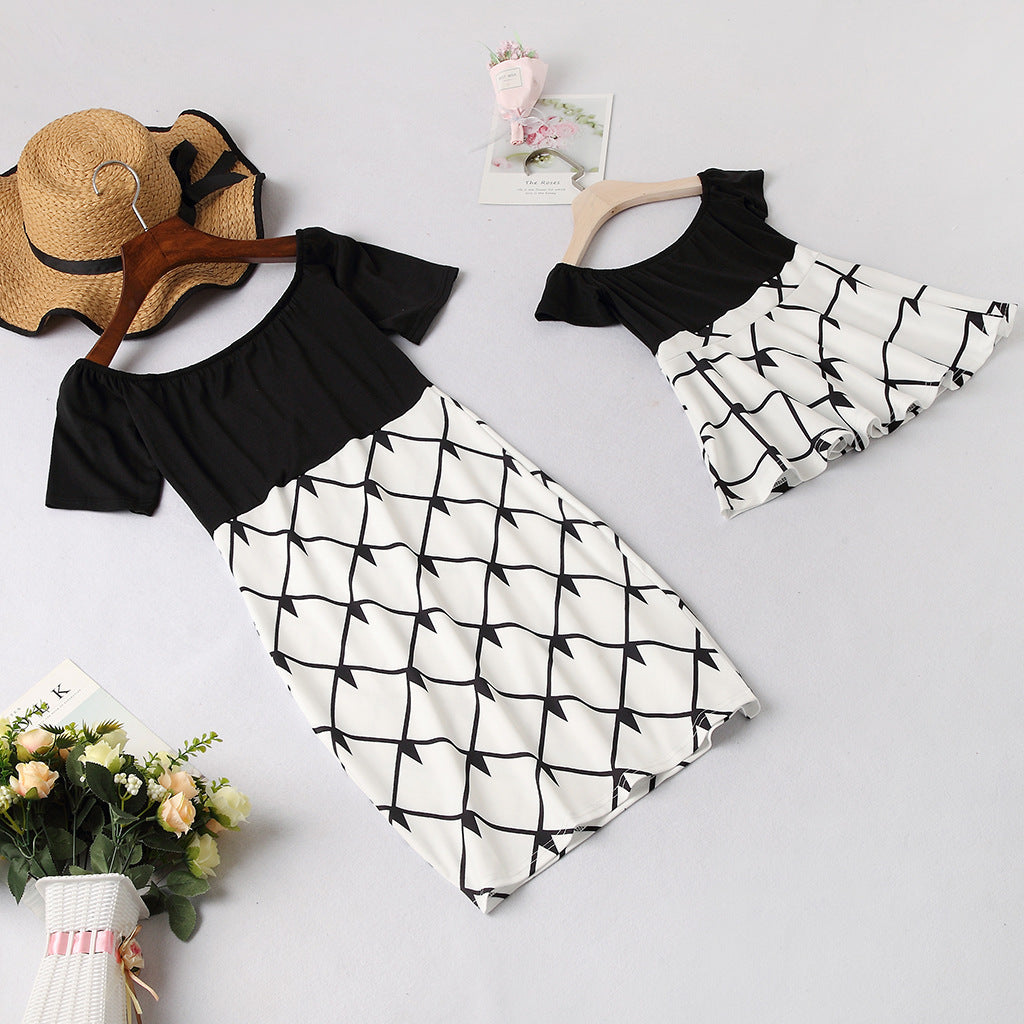 Off-the-shoulder Print Dress for Mom and Daughter