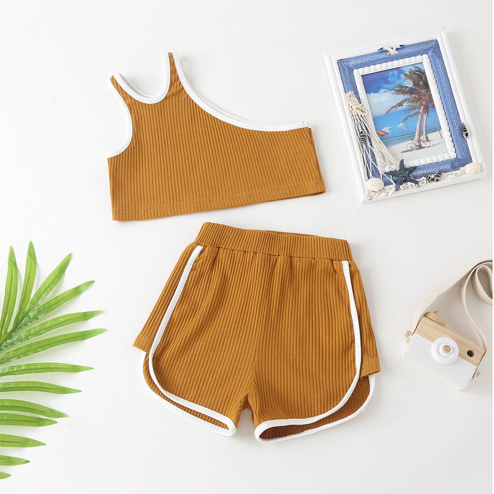 Girls Summer Suits with Sloping Shoulders and Short Two-piece Set - Twinklee