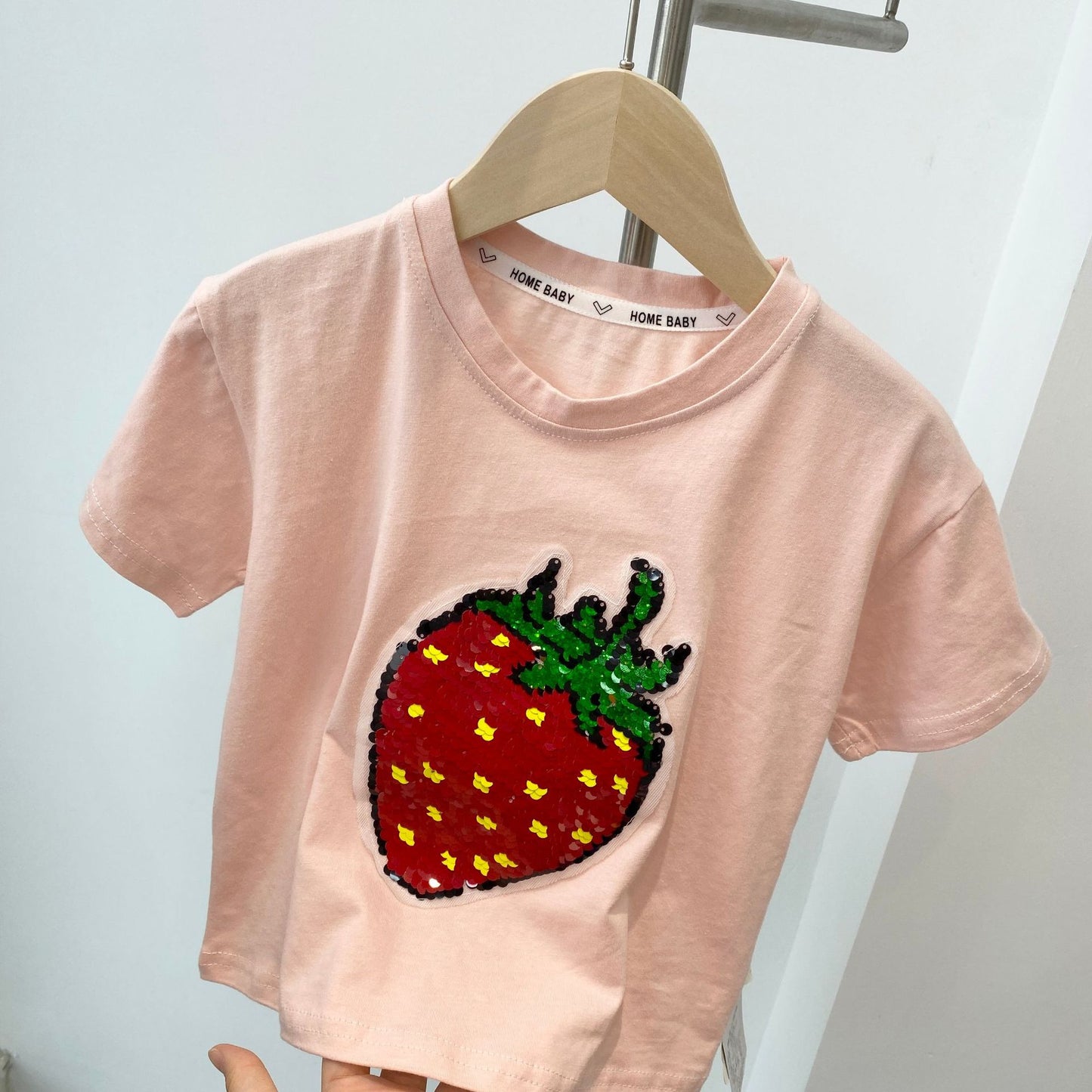 Summer Watermelon/ Strawberry Sequins Discoloration T-shirt