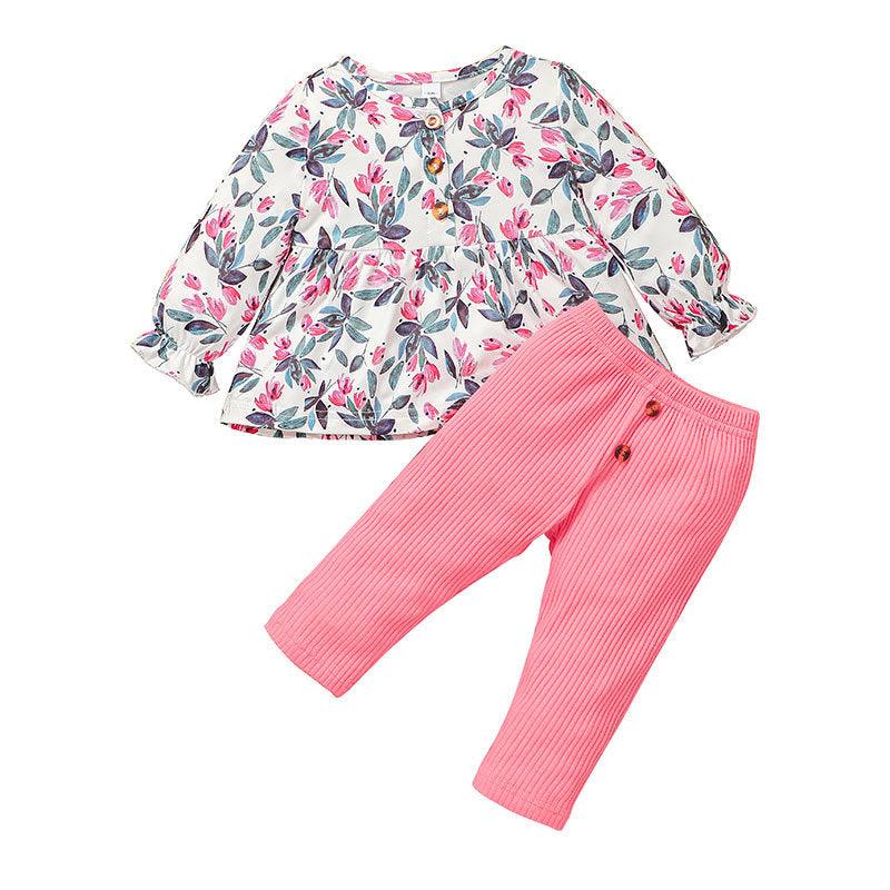 Baby Girls  Print Floral Blouse Trouser Two-Piece Set - Twinklee