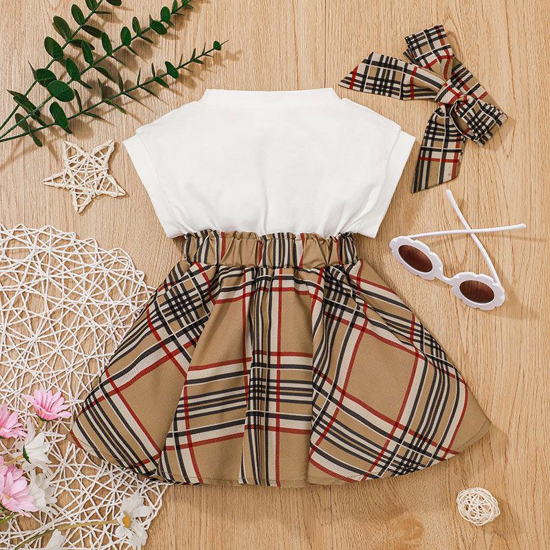 Infant / Toddler / Baby Girl Plaid Stitching Dress - Twinklee