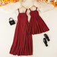 Red Chiffon Suspender Dresses for Mom and Daughter