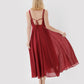 Red Chiffon Suspender Dresses for Mom and Daughter