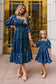 Blue Star Print Lantern Sleeve Mom-Daughter Matching Princess Dresses