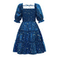 Blue Star Print Lantern Sleeve Mom-Daughter Matching Princess Dresses