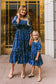 Blue Star Print Lantern Sleeve Mom-Daughter Matching Princess Dresses