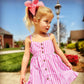 Girls Pink Striped Suspenders Summer Dress