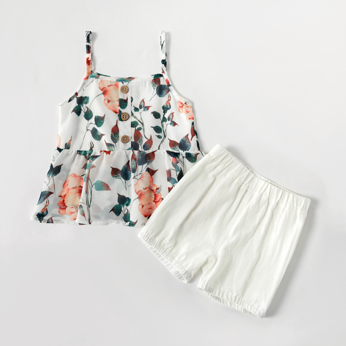 White Top with Floral Print Shorts for Mom and Daughter