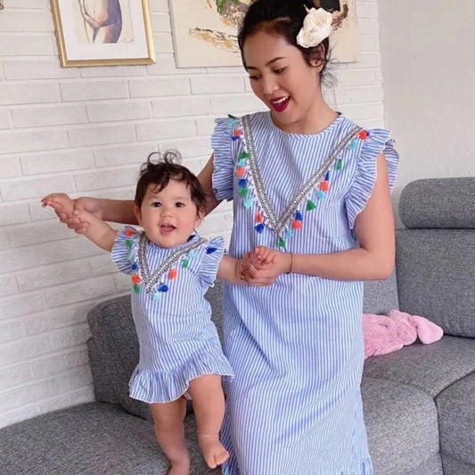 Striped Sleeveless Matching Dress for Mom and Daughter