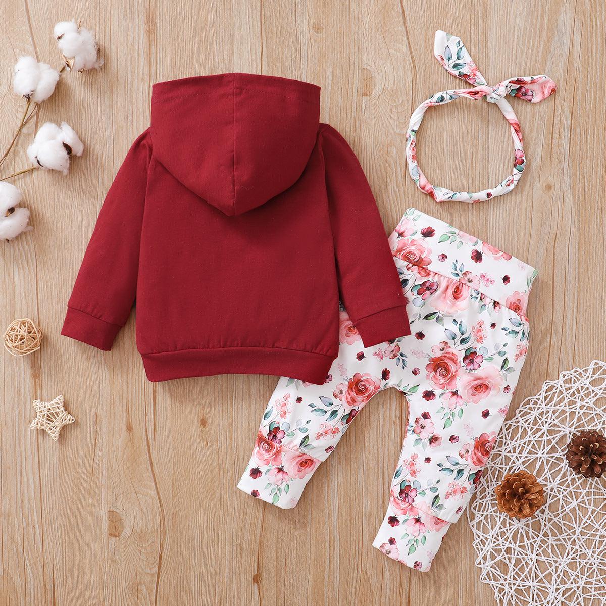 3-piece Floral Print Hoodie and Pants Set - Twinklee